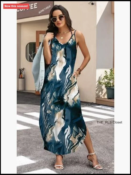 Halter Maxi Dress Ultra Soft Lightweight Stretch Fabric Boho Sundress - Picture 4 of 6